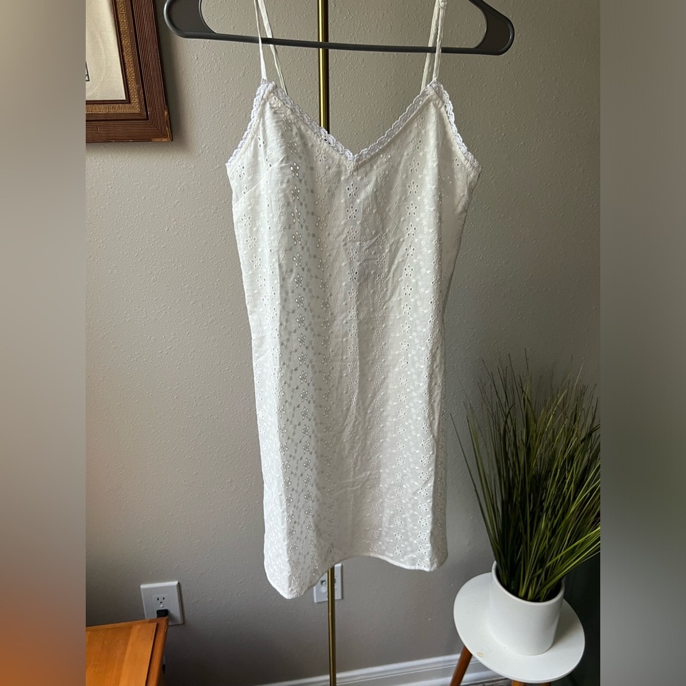 White eyelet lace slip dress